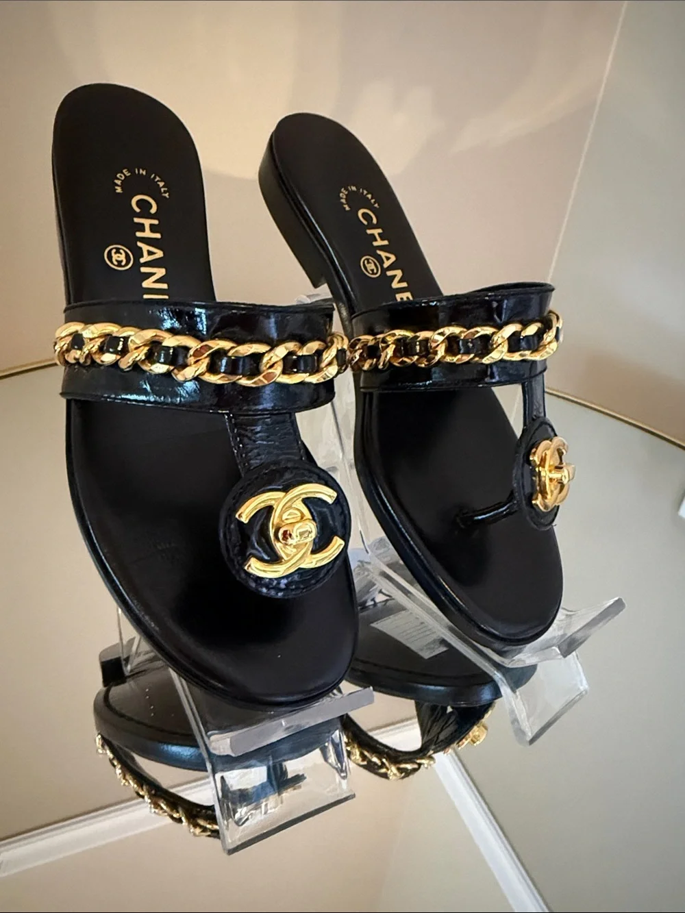 CHANEL Turnlock gold chain sandals size 36.5 - Picture 3 of 17